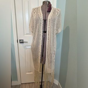 Alya Cream Sweater Duster with Fringe Size Medium/Large